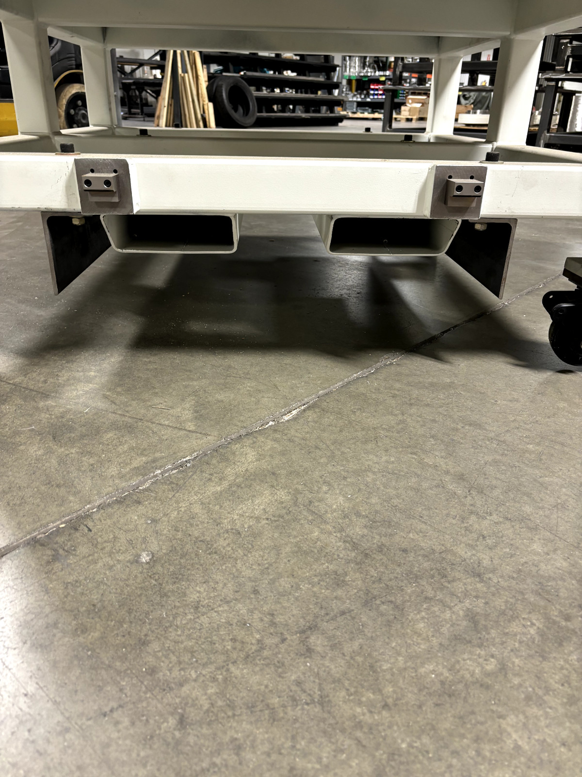 Industrial Metal Welding table has legs and castors
