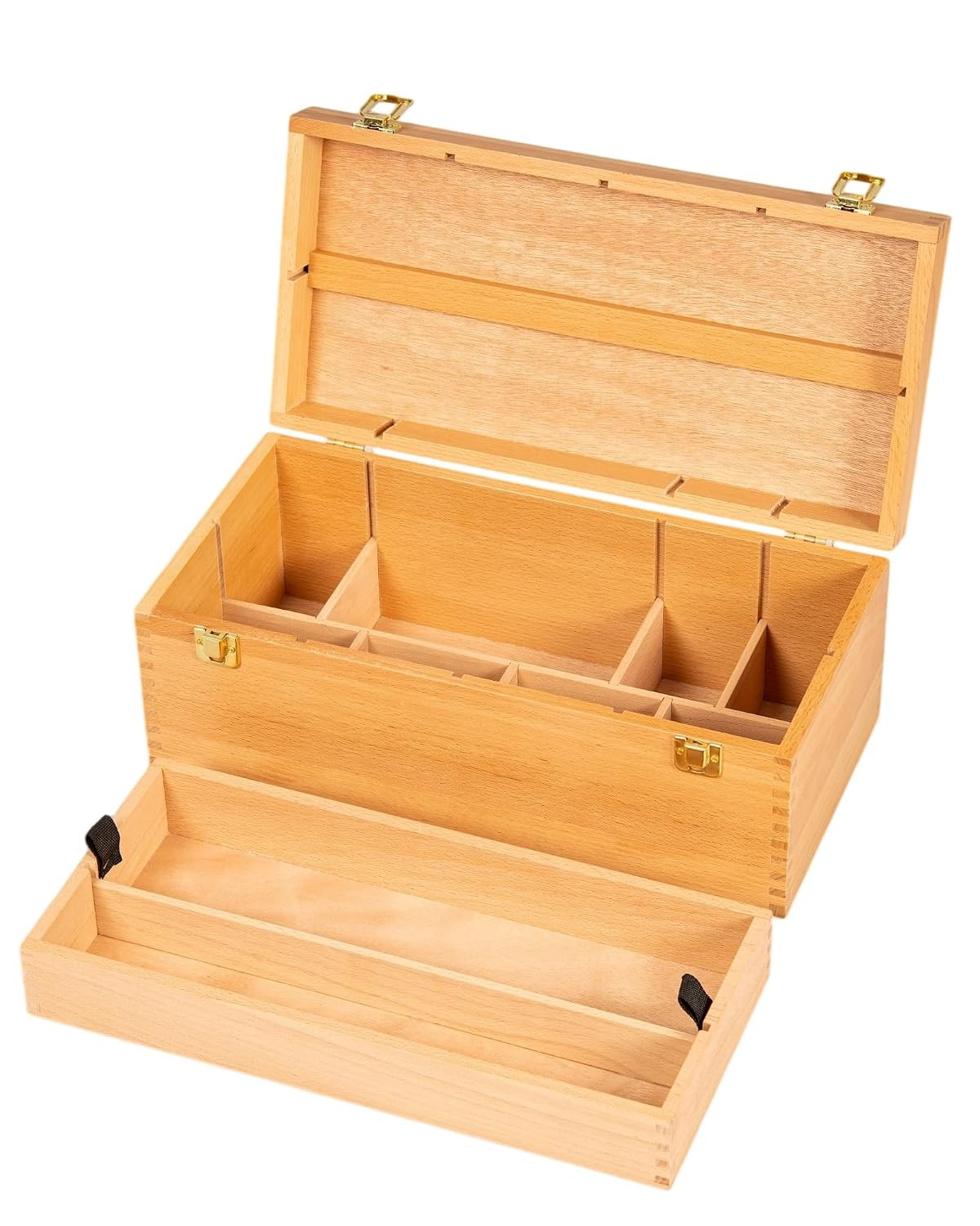 Large Portable Art Supply Organizer Storage Box Solid Natural Wood Art Box