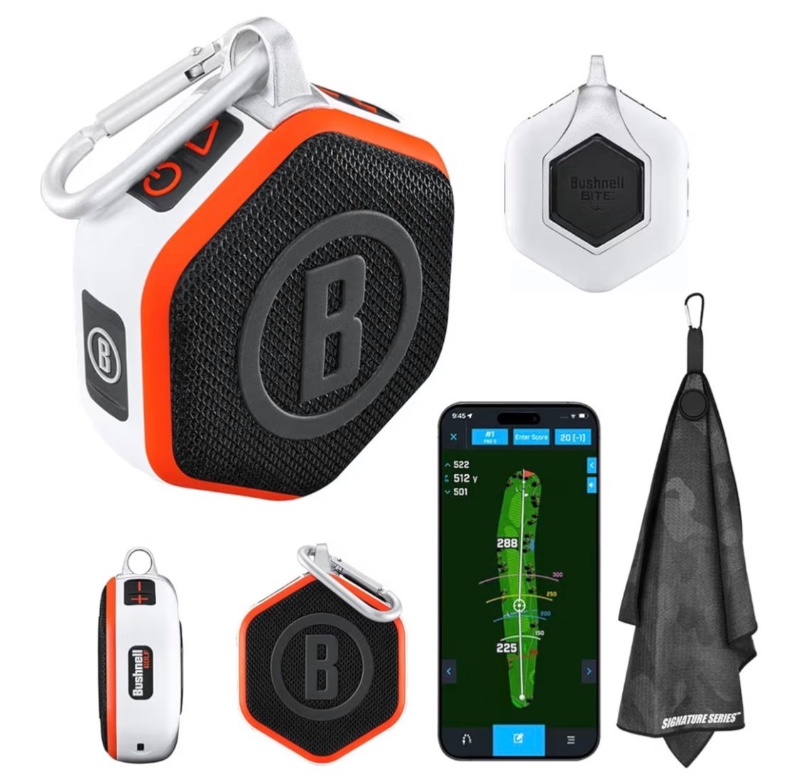 Golf Wingman Mini GPS Speaker (Orange/White) | Magnetic Mount, Music & Audible