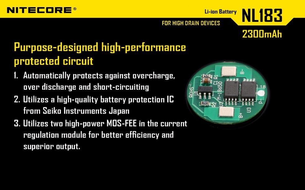 2 X Nitecore 2300mAh Protected Rechargeable Batteries NL183 for flashlights++