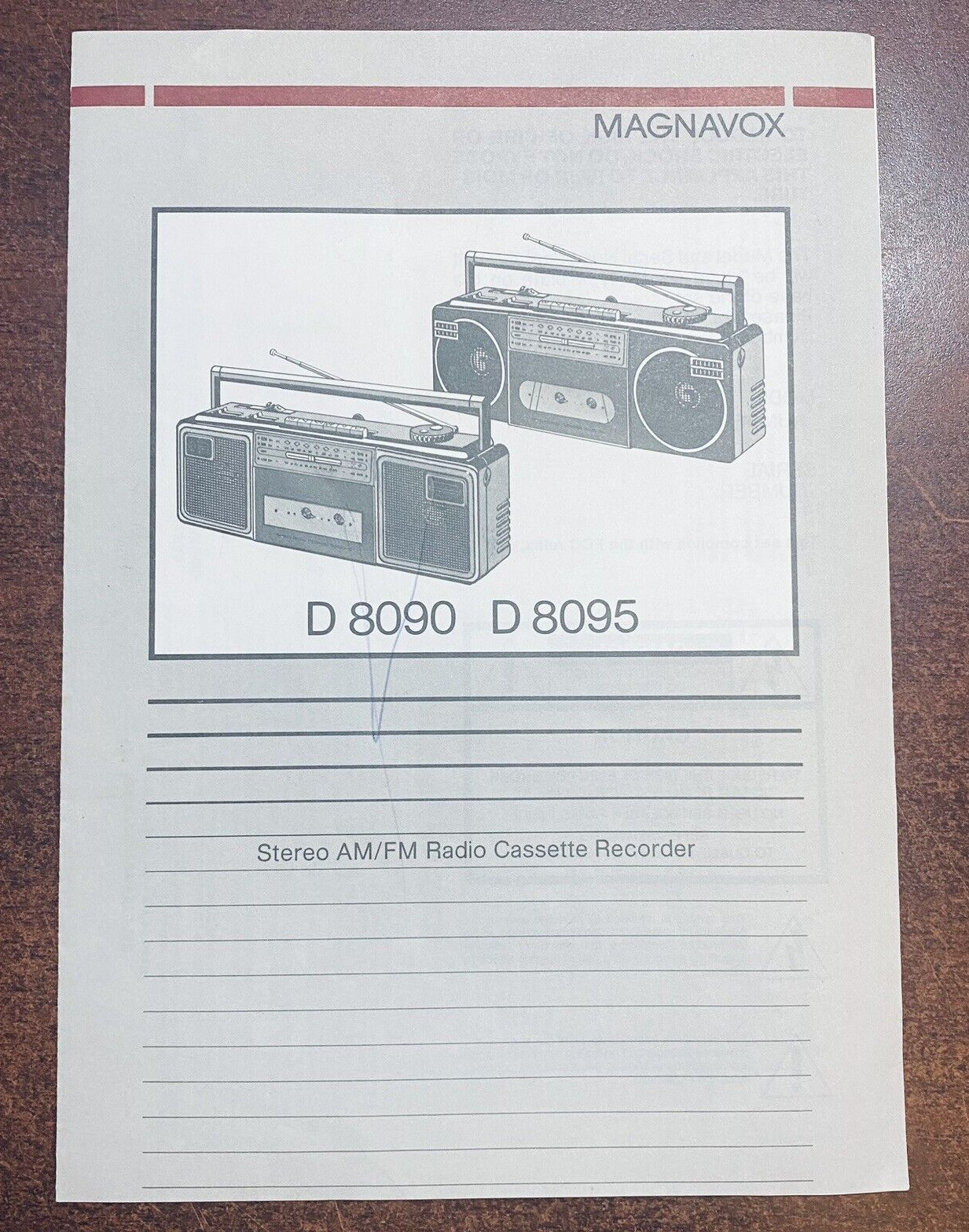 Vintage Magnavox D8095 ~ INSTRUCTION BOOK ~Cassette Recorder Tape Player Stereo