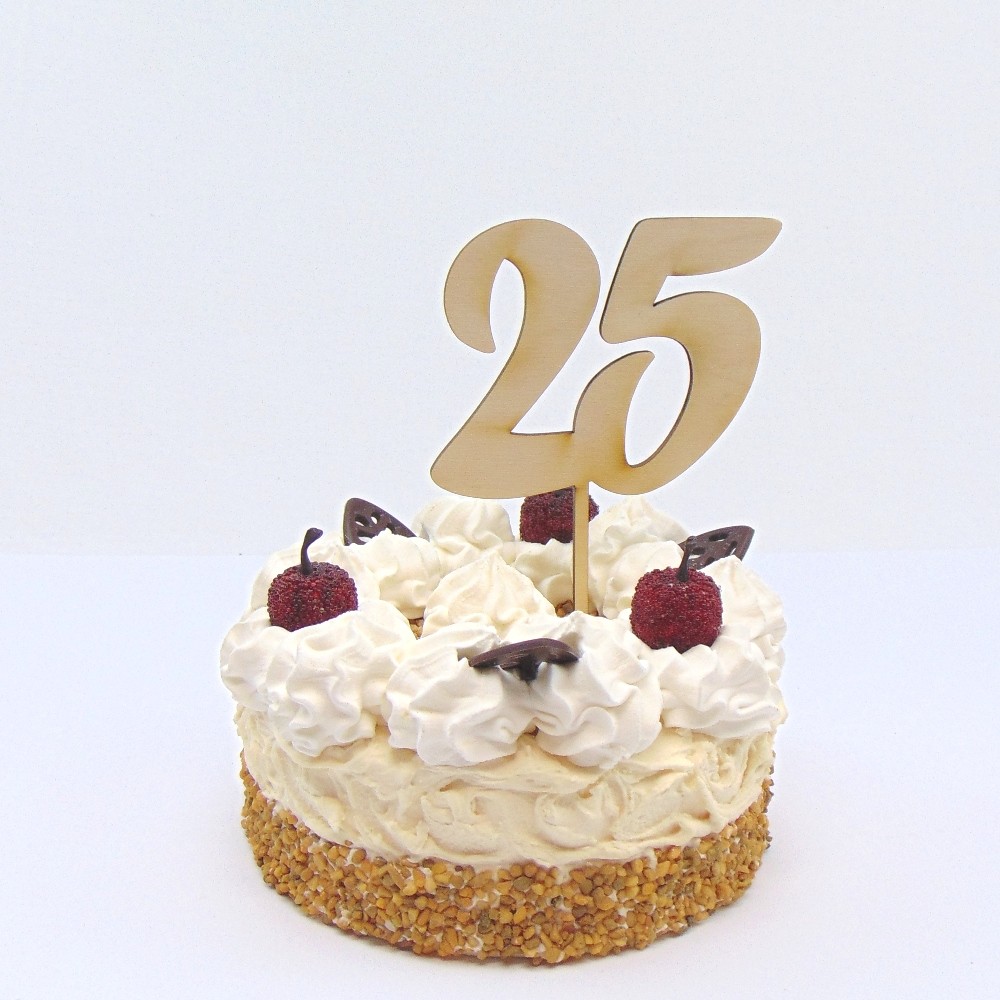 Wooden 25th Birthday Cake Topper, 25th Wedding Anniversary, Cake Topper