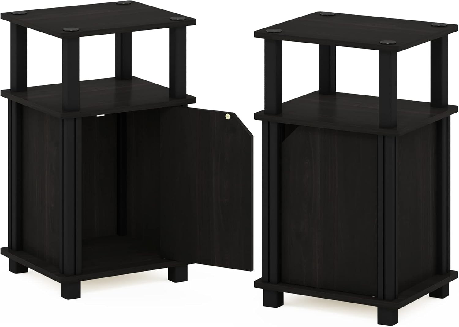 Brahms 3-Tier End Side Sofa Table/Nighstand with Door, 2-Pack, Espresso/Black