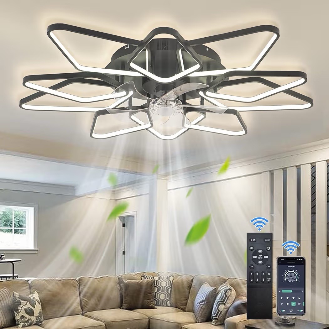 Kiwcllo 39″ Ceiling Fan with Lights Remote &APP Control LED Flush Mount open box