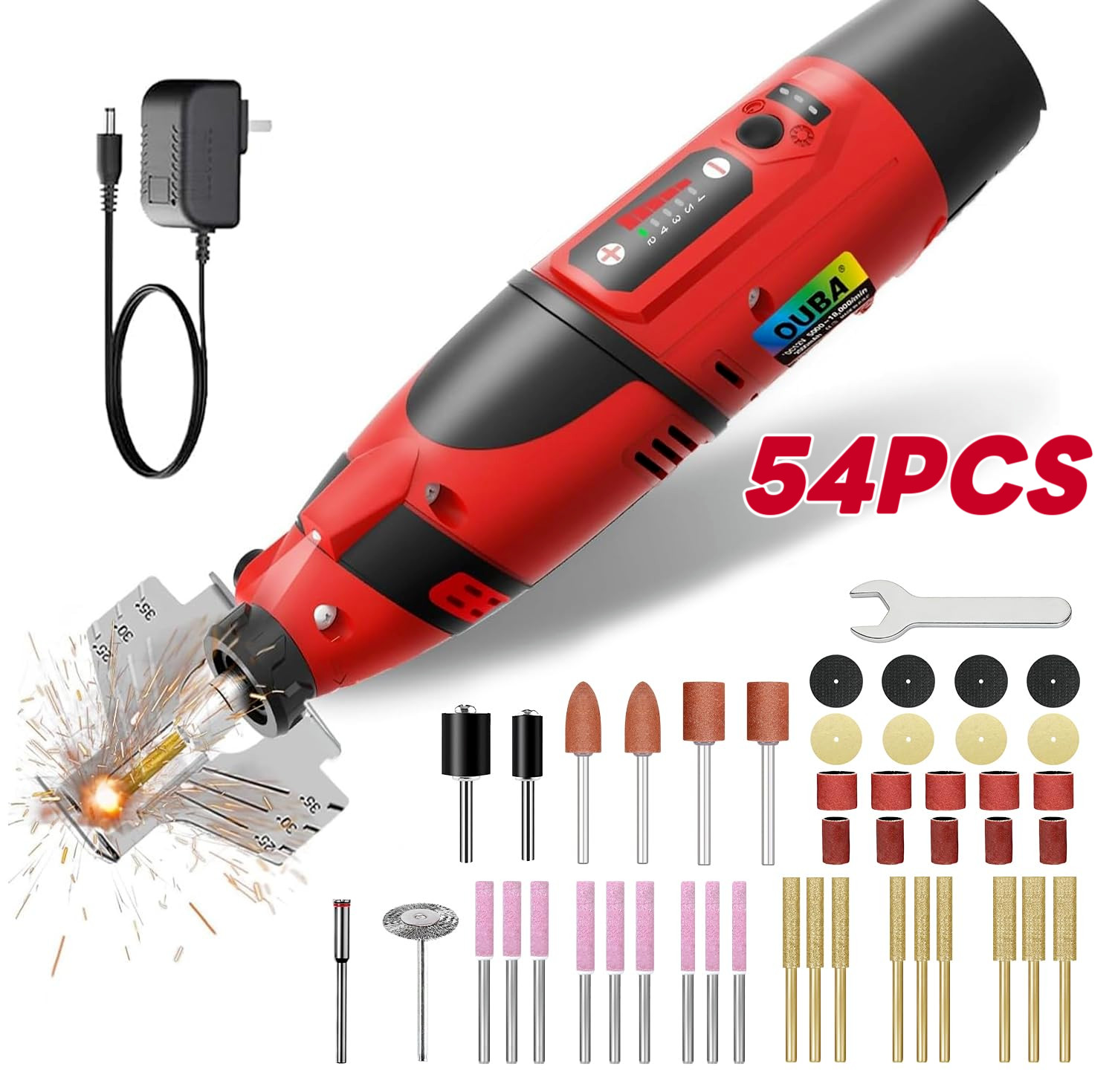 Cordless Chainsaw Sharpener Kit 54PC w/Diamond Wheels Battery Chain Grinder Tool