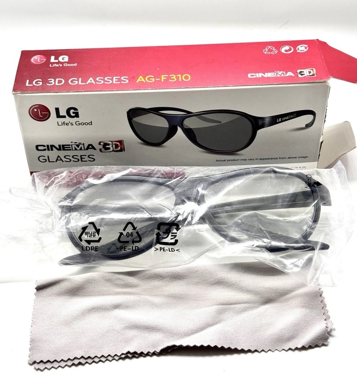 LG AG-F310 Cinema 3D Glasses Black Open Box New Unused 1 Pair