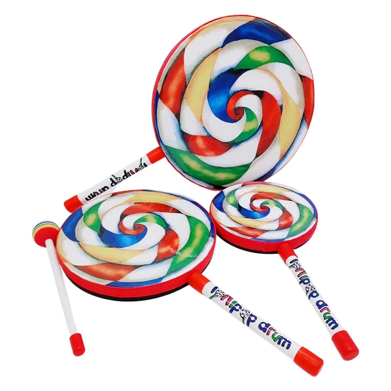 Lollipop Hand Drum Toy w/ Hammer 6 Inch/8 Inch/10 Inch Percussion Instrument Toy