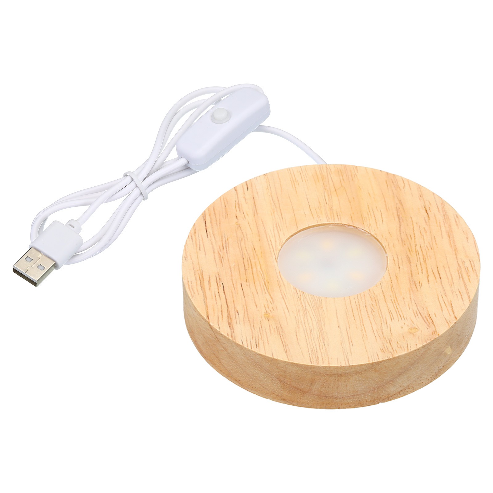 4" Wooden LED Light Base Wood Light Display Base Stand White Light