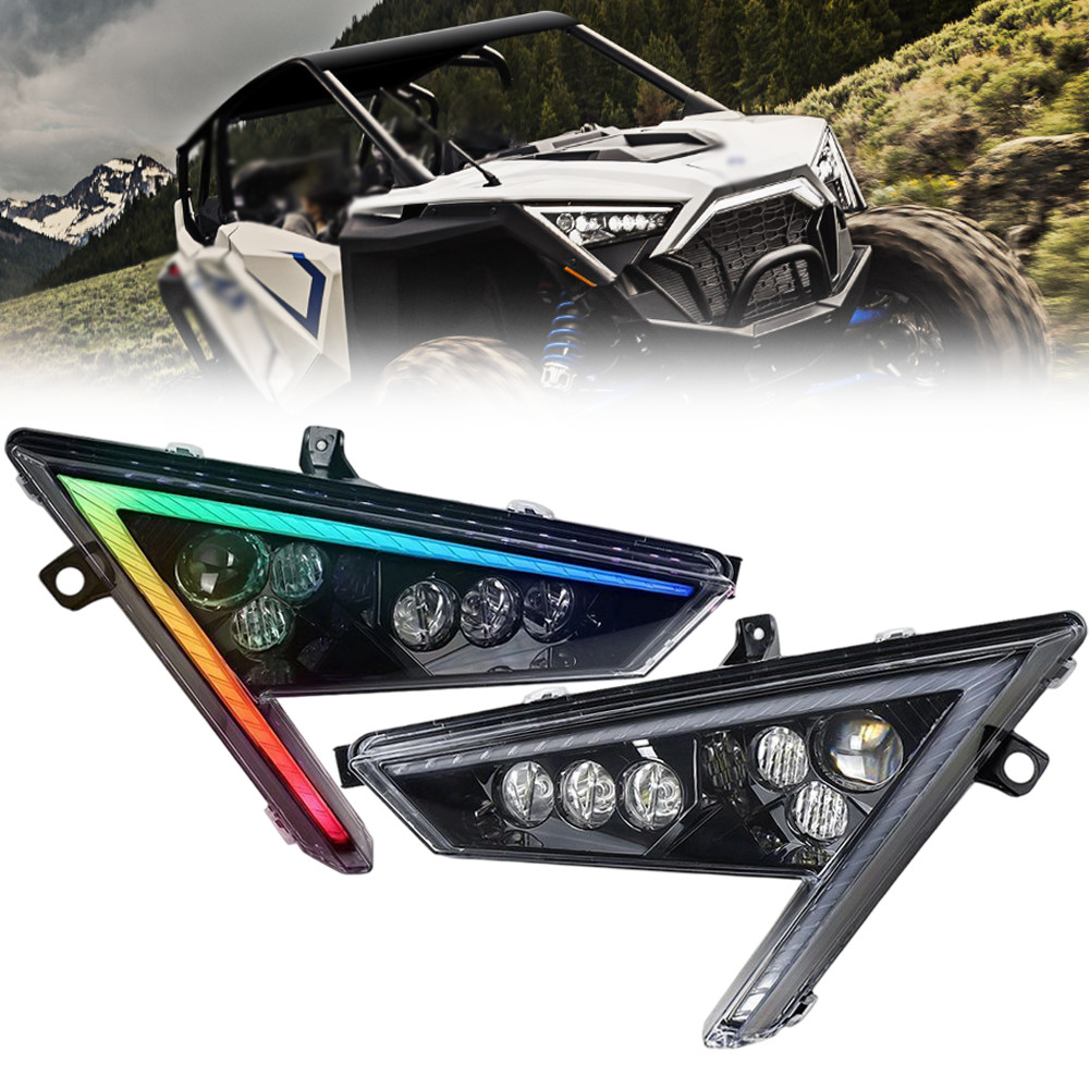 For Polaris RZR Pro XP 2020 2021 -2024 Pair RGB LED Headlights w/ DRL Hi-Lo Beam