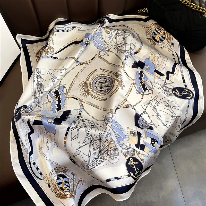 Four Seasons Print Small Headcloth Travel Square Scarf Fashion 70X70CM Satin Sca