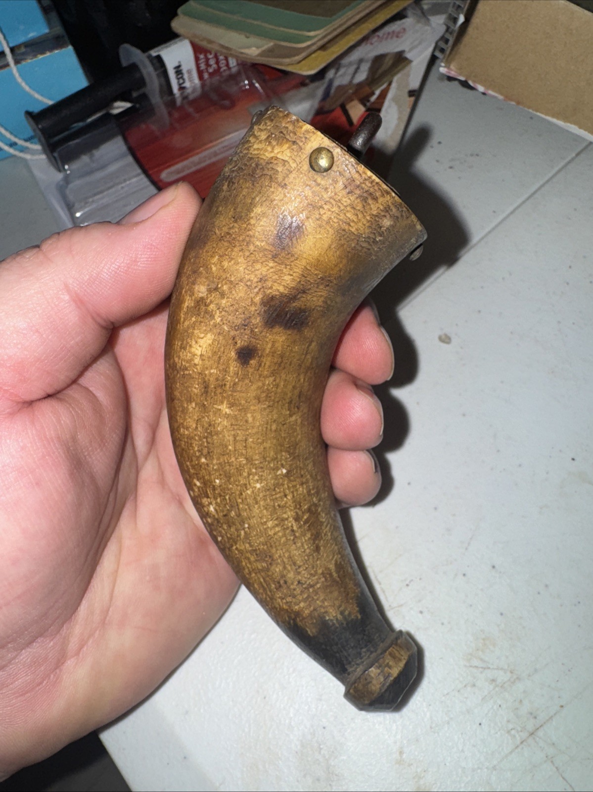 Antique 18th Century to Civil War Era Century Gunpowder Black Powder Horn 5-1/2