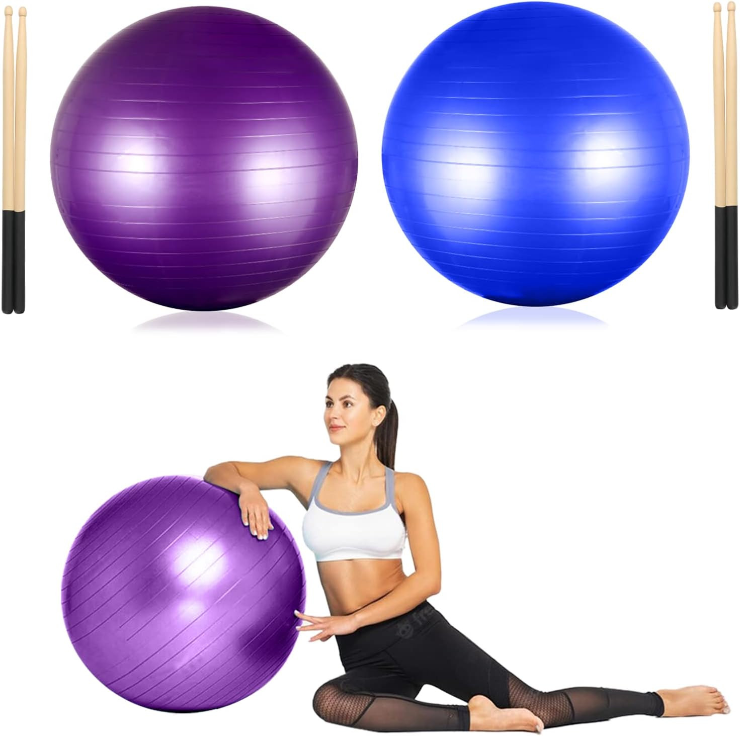 Cardio Drumming Equipment Set, Fitness Balance Ball with Pump & 3.2Oz Cardio Dru