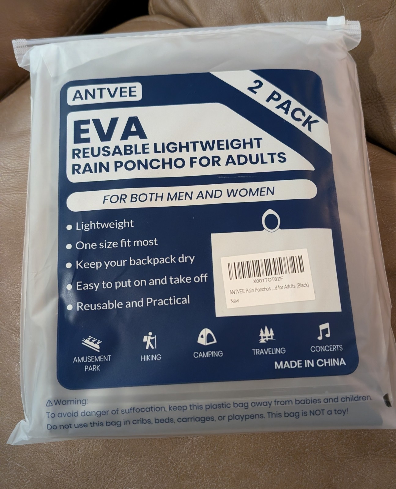 Eva Rain Poncho Raincoat for Adults, 2-Pack, Lightweight, Waterproof, Reusable