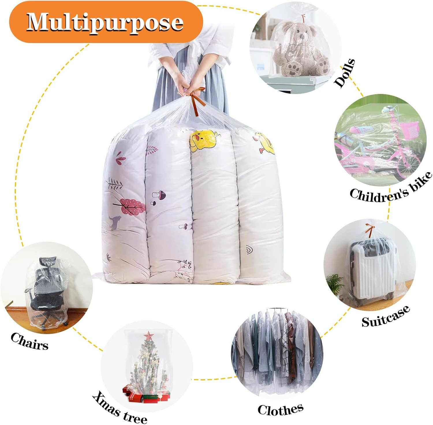 4 Pack Large Clear Plastic Bags, 40" X 60" Moistureproof Dustproof Large Stor...