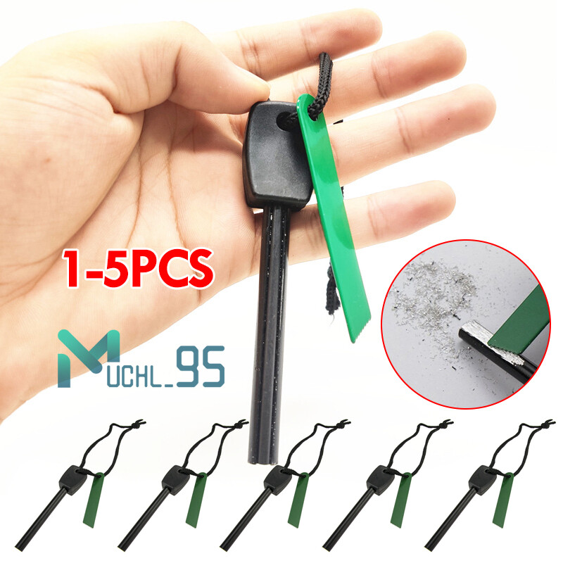 5Pc Fire Starter Flint Steel Striker Survival Kit Ferro Rod Outdoor Camping Tool