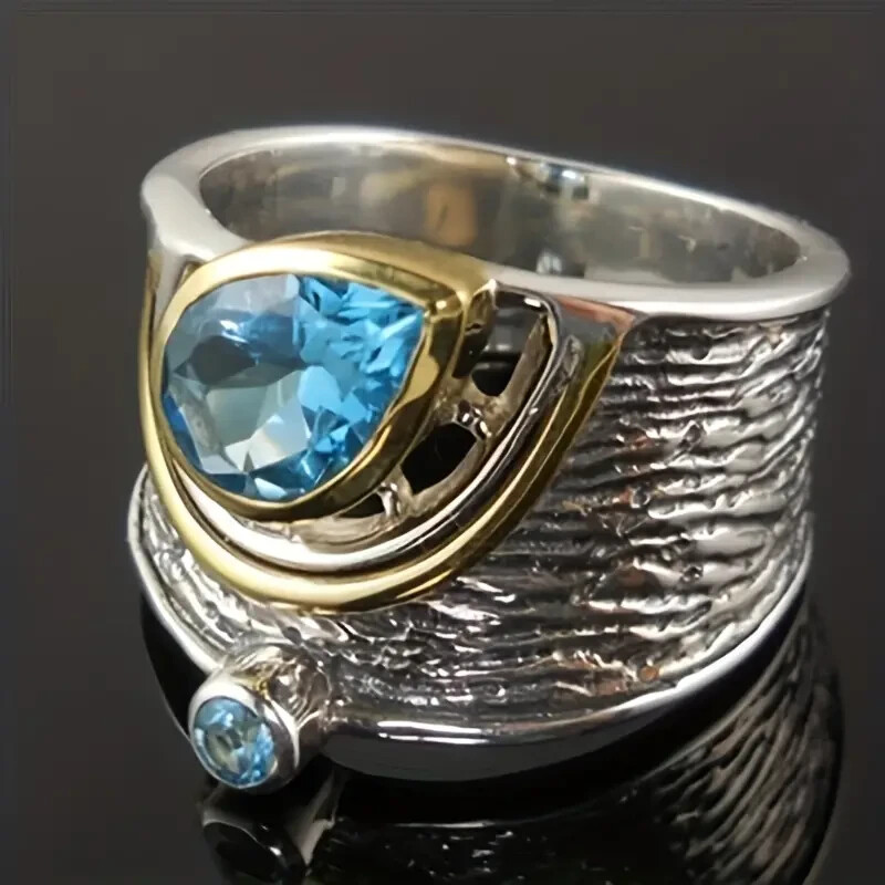 Elegant 925 Sterling Silver Blue Topaz Fashion Wedding Engagement Ring Size 9.5