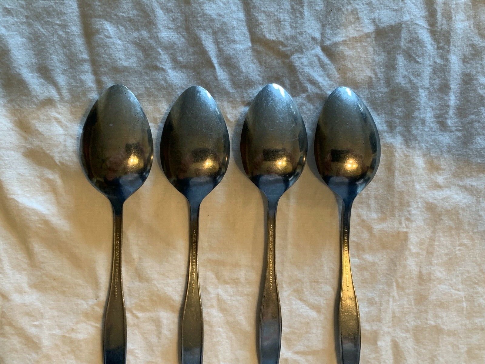 Customcraft "CUS 10" Stainless Textured Handles JAPAN 4 Teaspoons Flatware
