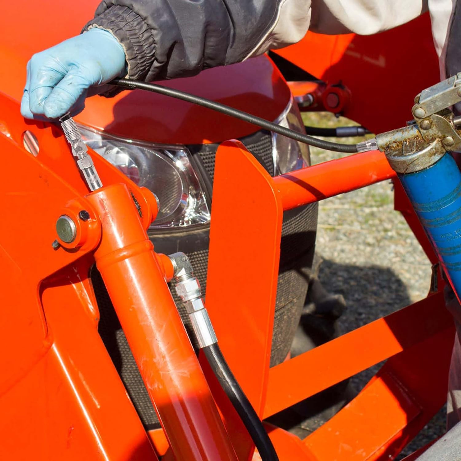 Grease Gun Accessory Kit, Include 45Cm/18In Spring Flex Hose, Normal Coupler & D
