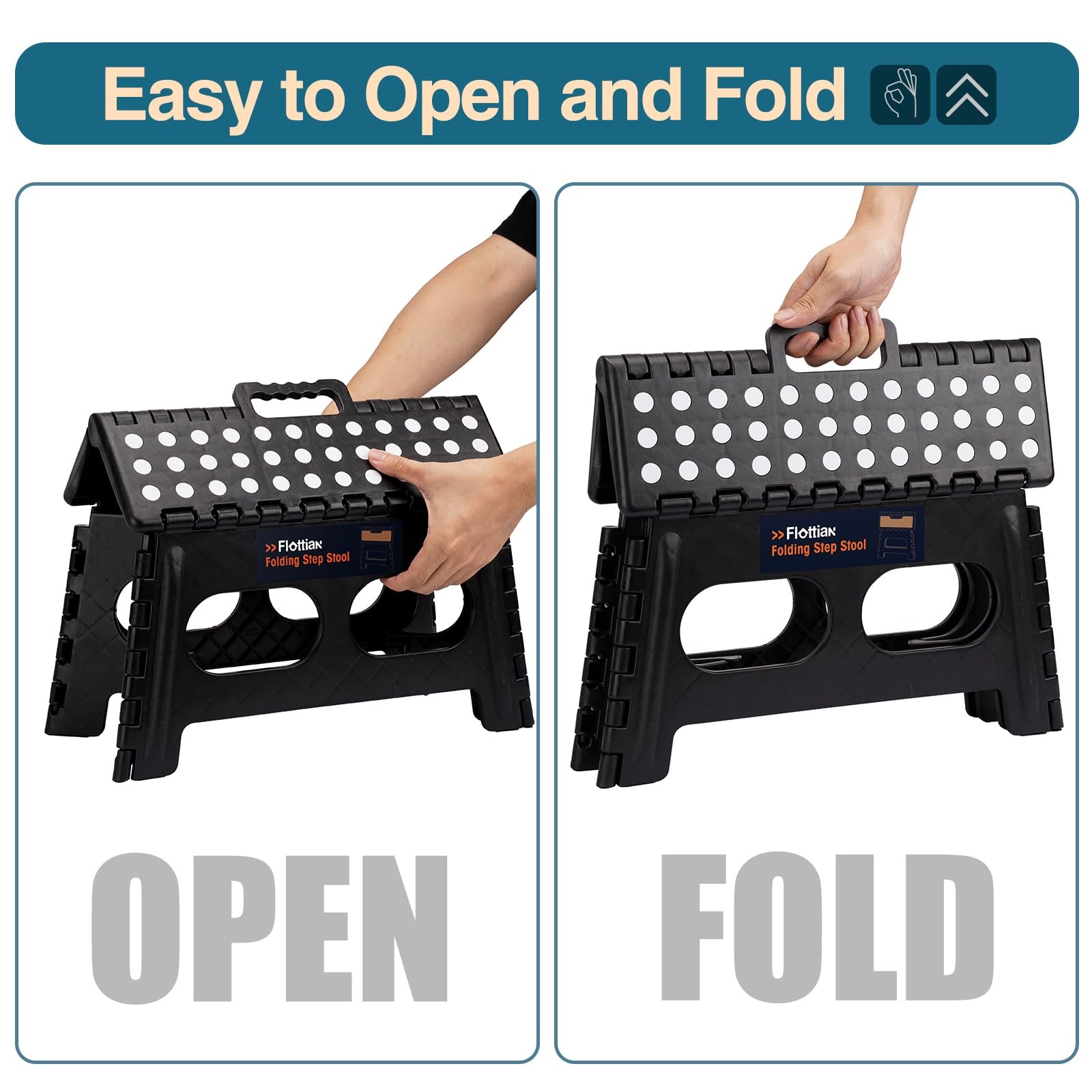 9" Folding Step Stool for Adults and Kids 15-Inch Extra Wide Stool Holds Up t...