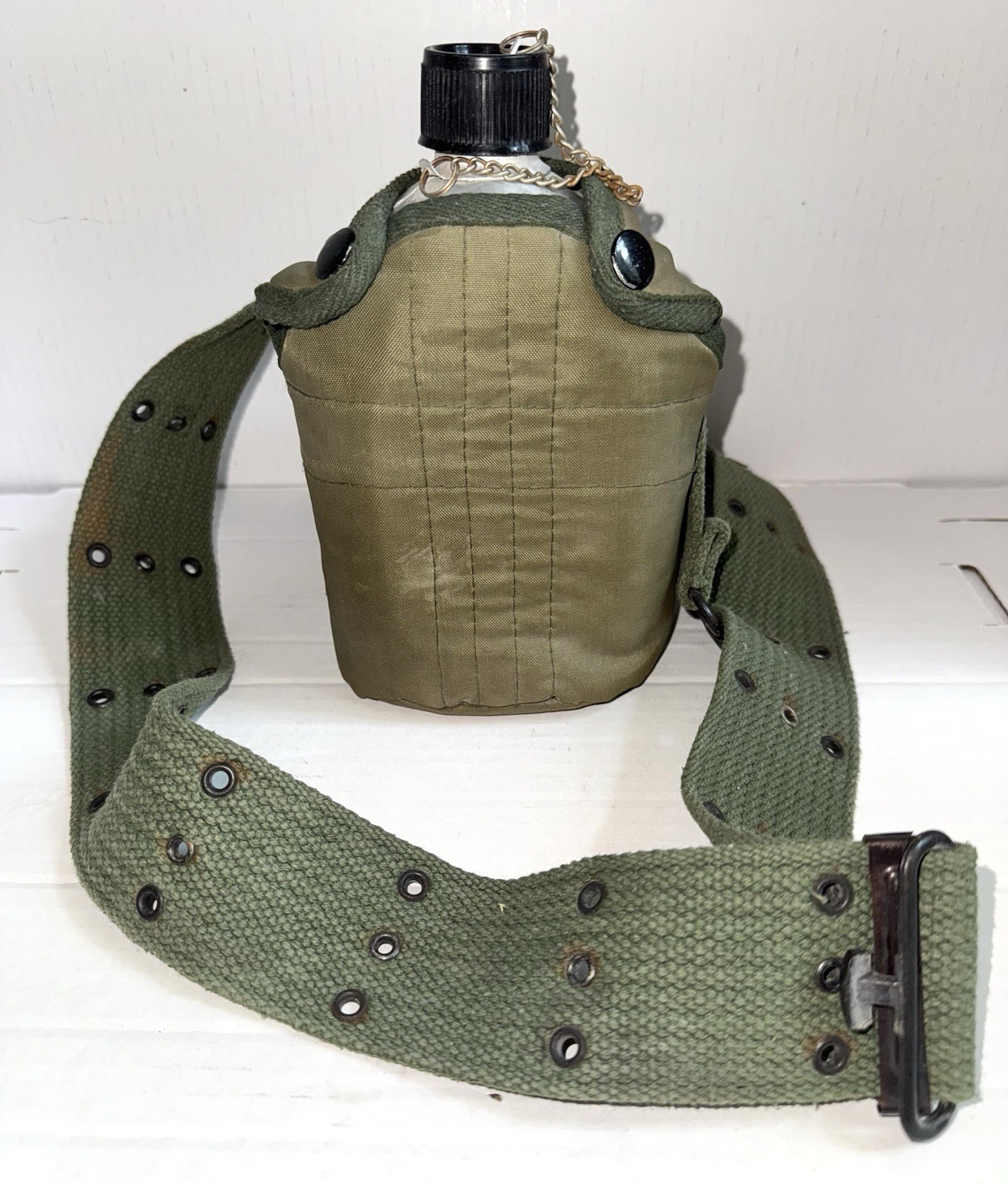US Metal Military Army Aluminum Canteen with Olive Green Belt + Cover Taiwan