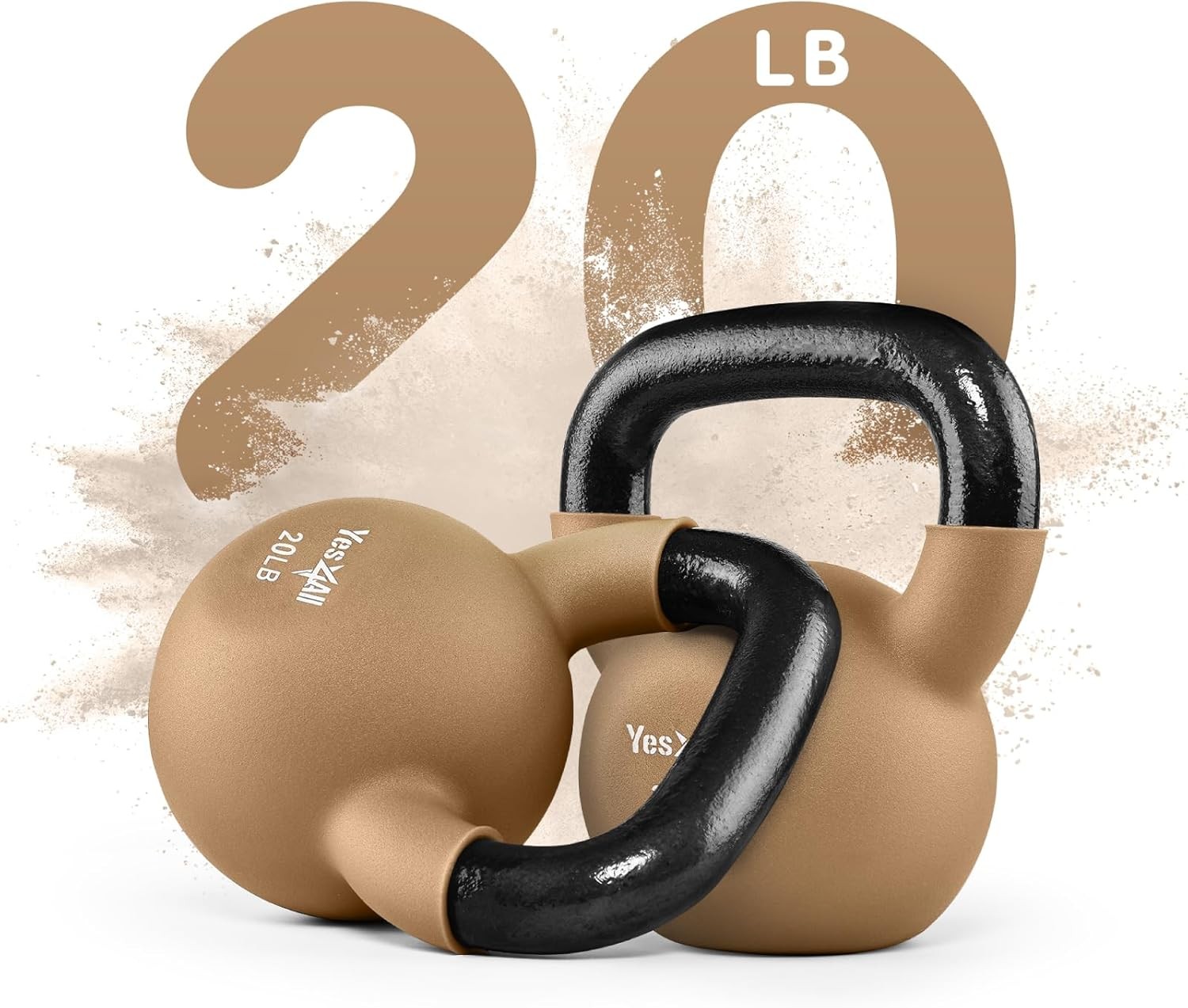 20LBS Neoprene Coated Cast Iron Kettlebells, Wide Grip Handle & Flat Bottom