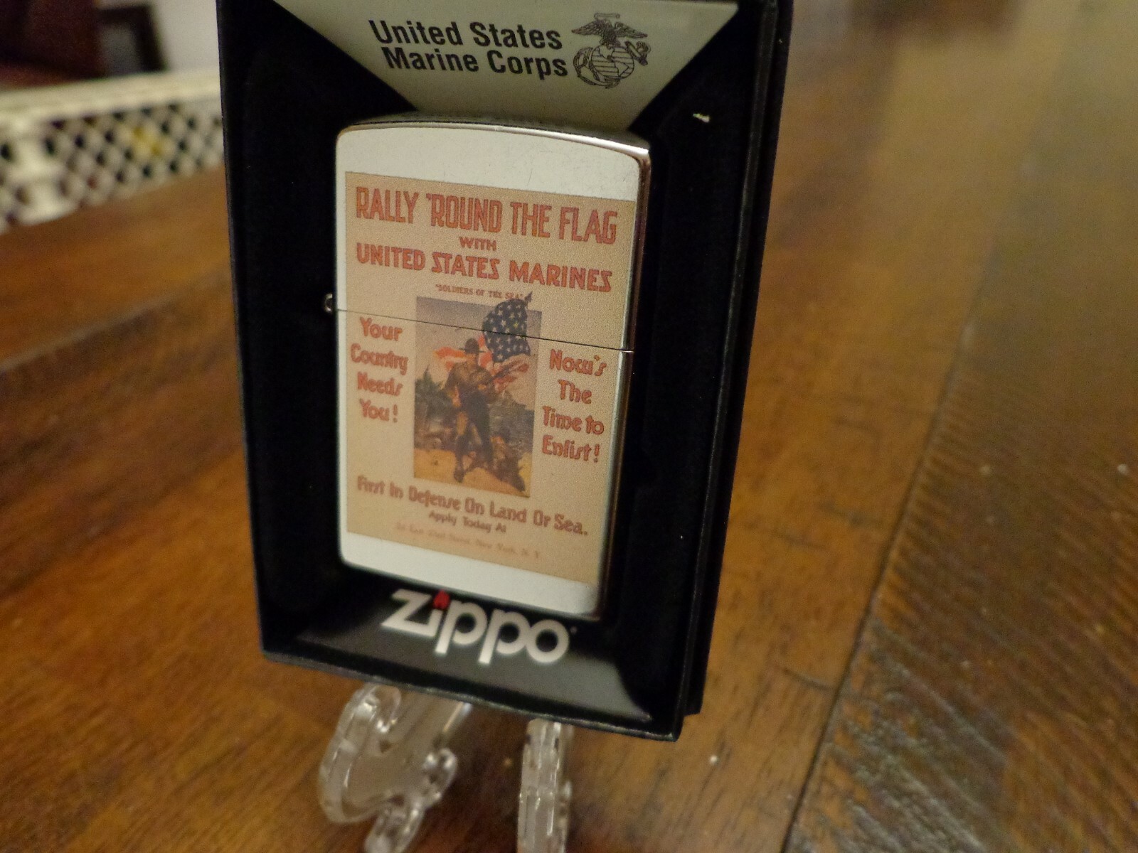 UNITED STATES MARINE CORPS USMC RALLY ROUND THE FLAG WWII POSTER ZIPPO LIGHTER