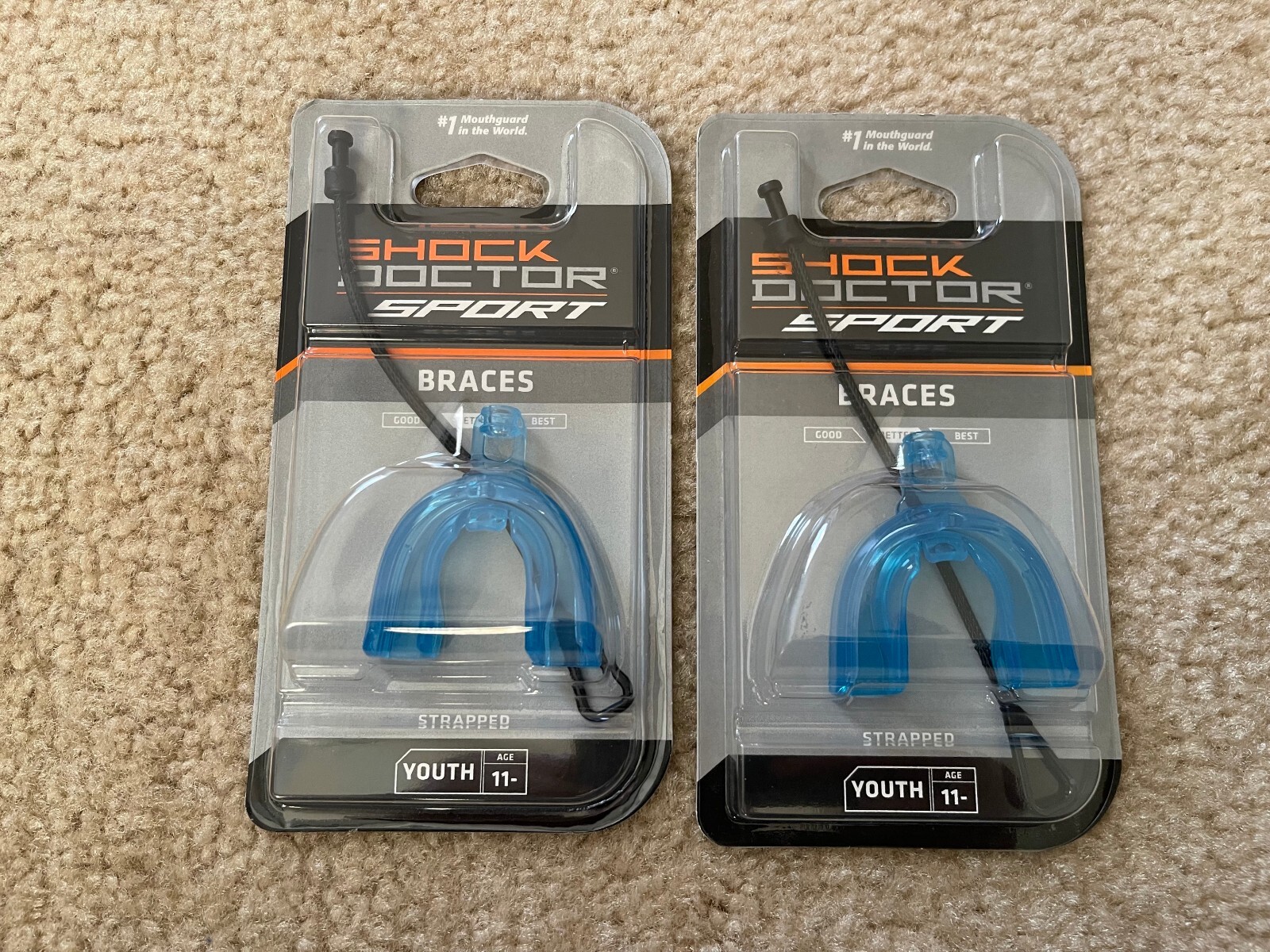 Shock Doctor Sport Braces Mouth Guard Strapped Youth 11- Blue Lot of 2
