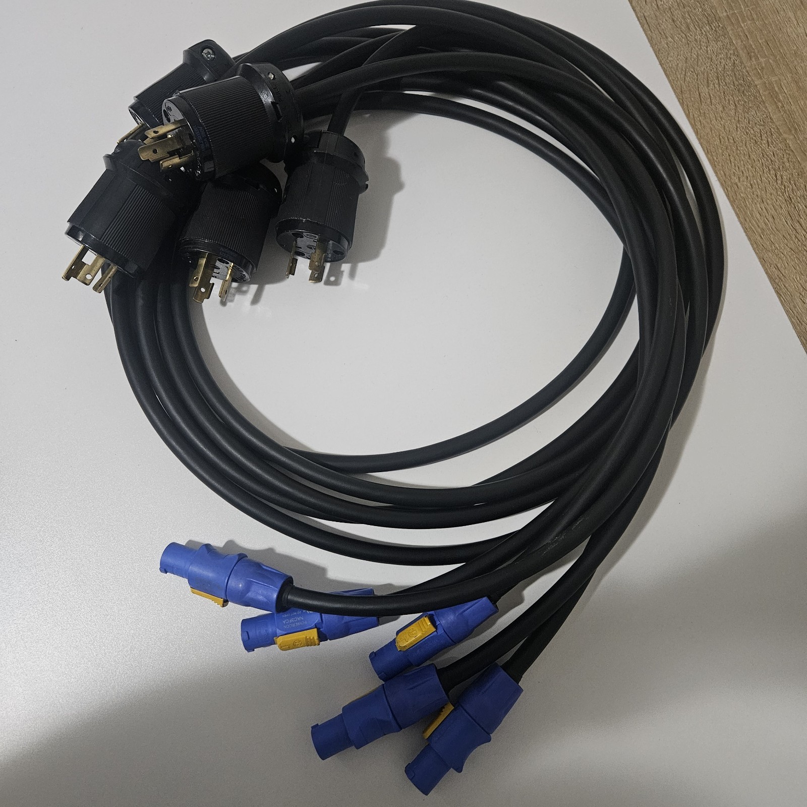 lot of 5 Adapter L6-20 Male twist-lok to PowerCon Blue Female Neutrik 6ft.