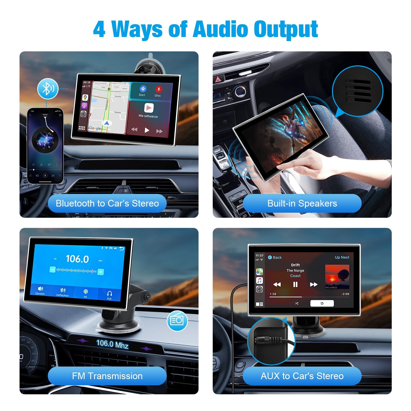Carplay Screen for Car，7" Portable Wireless Carplay & Android Auto HD
