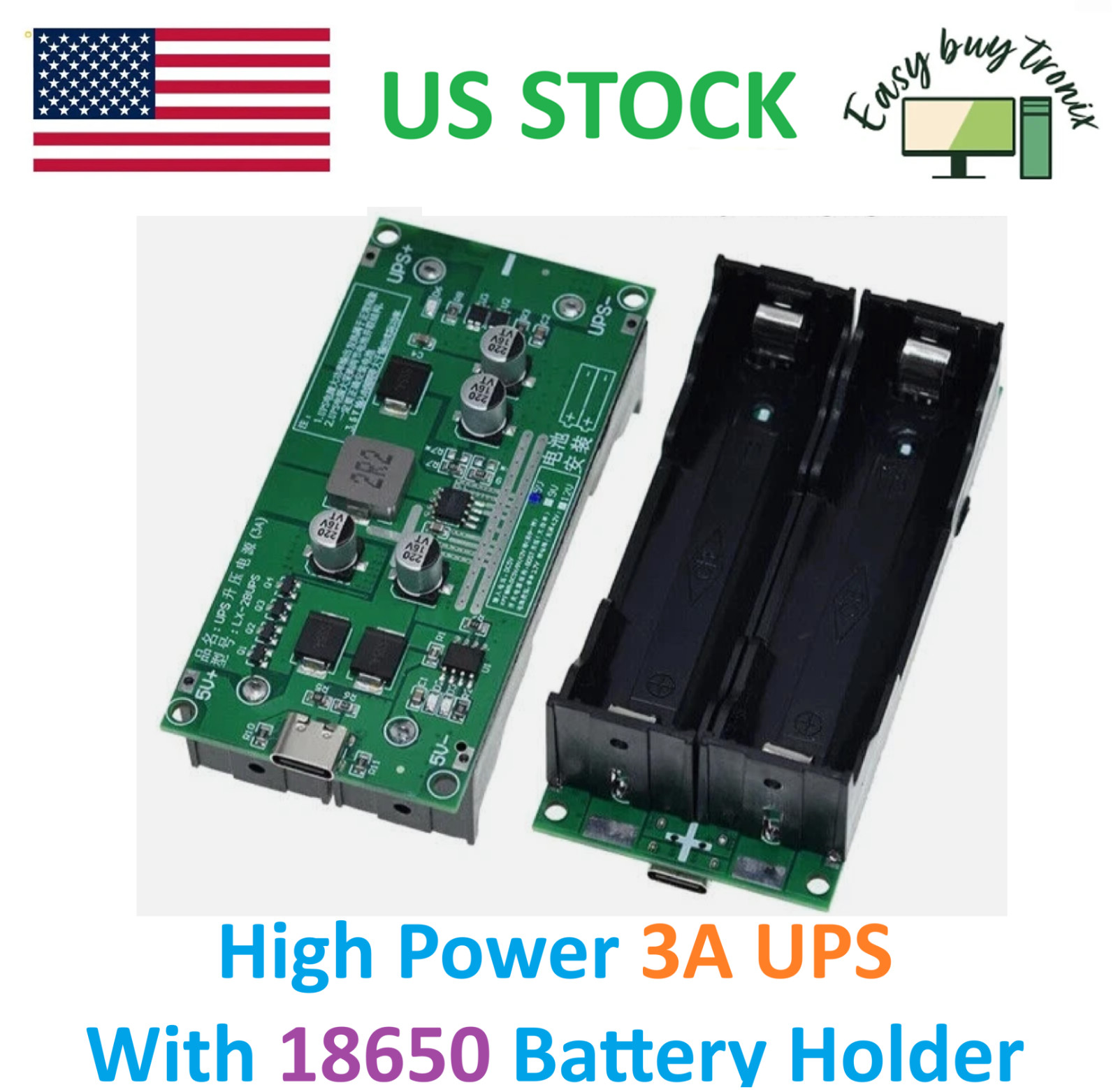 3A 12V 18650 Li-ion Battery Charging Module UPS Power Supply Module Type c