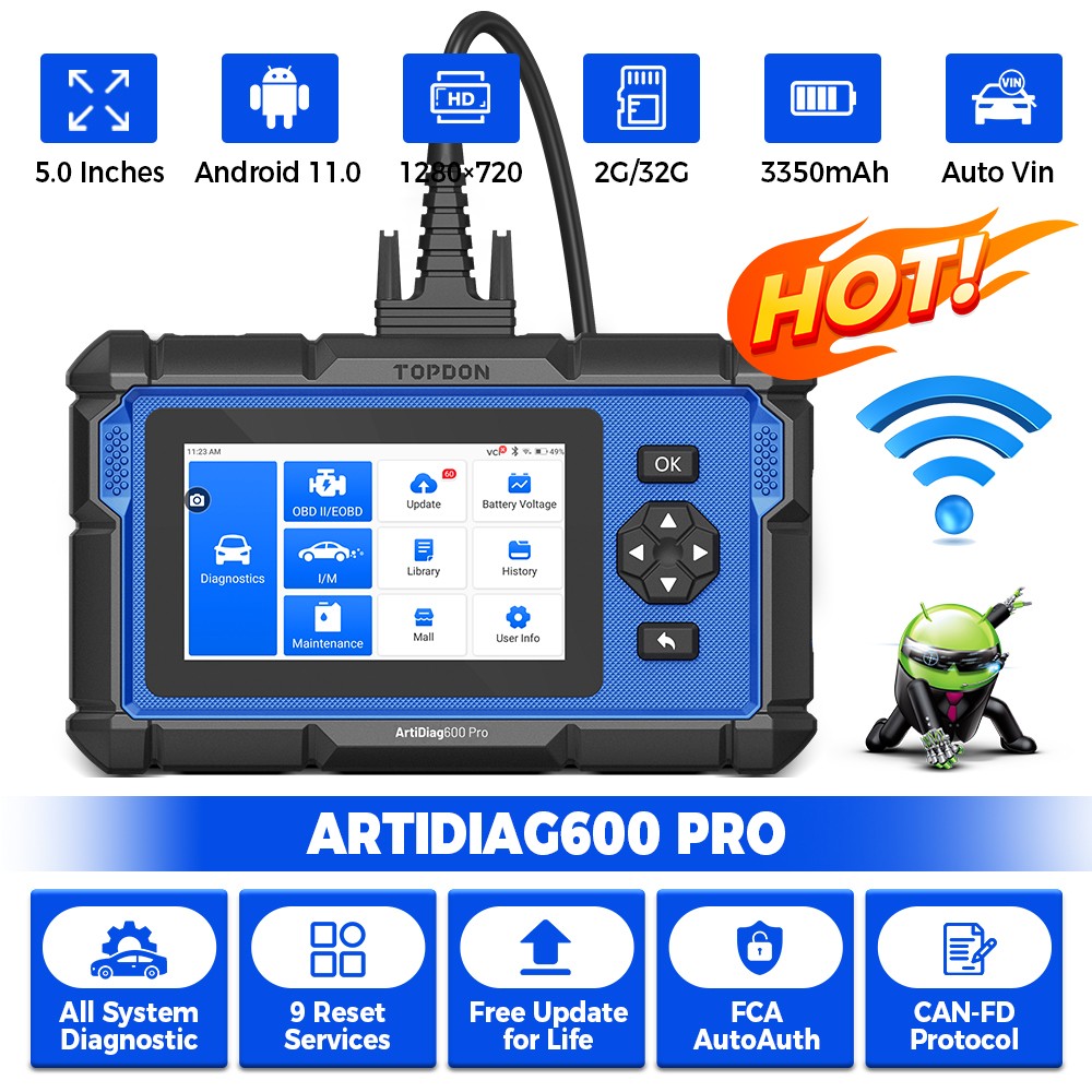 2026 TOPDON AD600 PRO Automotive Device, Lifetime Free Online Software Updates
