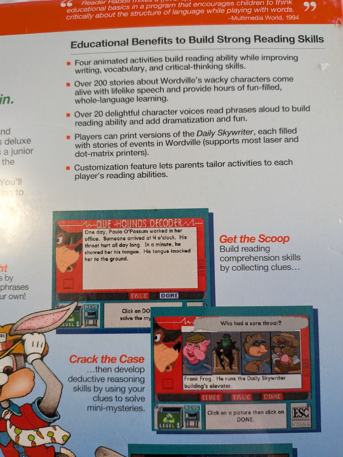 The Learning School Deluxe Reader Rabbit 3 WIndows Or MAC Ages 6-9 Unopen 1996