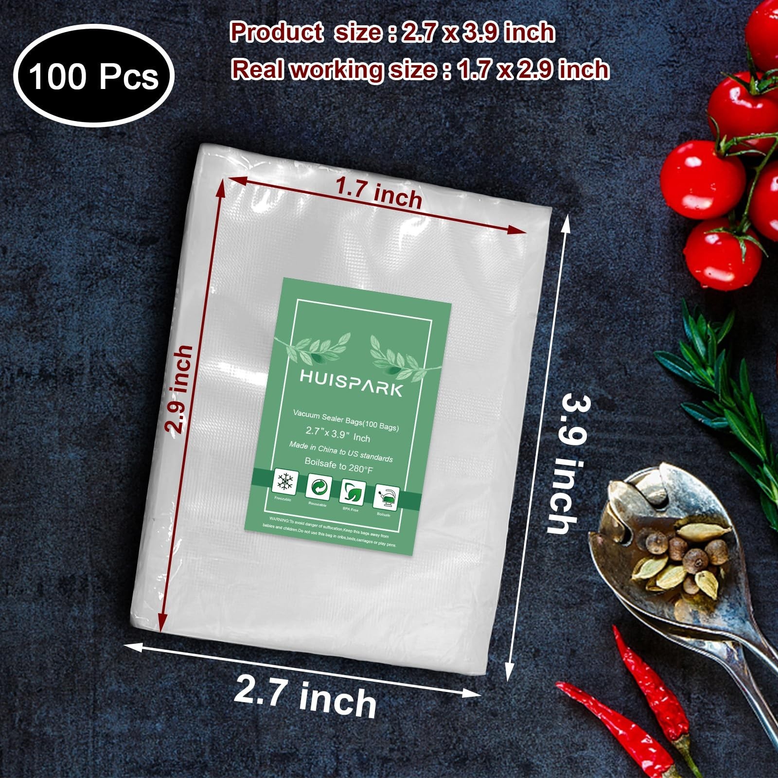 Vacuum Sealer Bags,2.7"*4" 100 Pcs Heavy Duty Pre-Cut Design Commercial Grade...