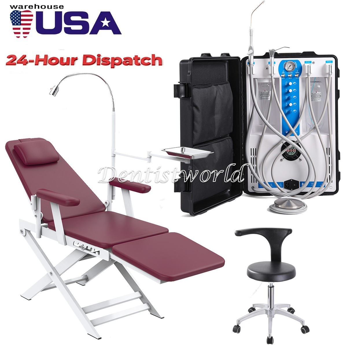 Portable Dental Delivery Unit Air Compressor Strong Suction 4Hole /Chair /Stool