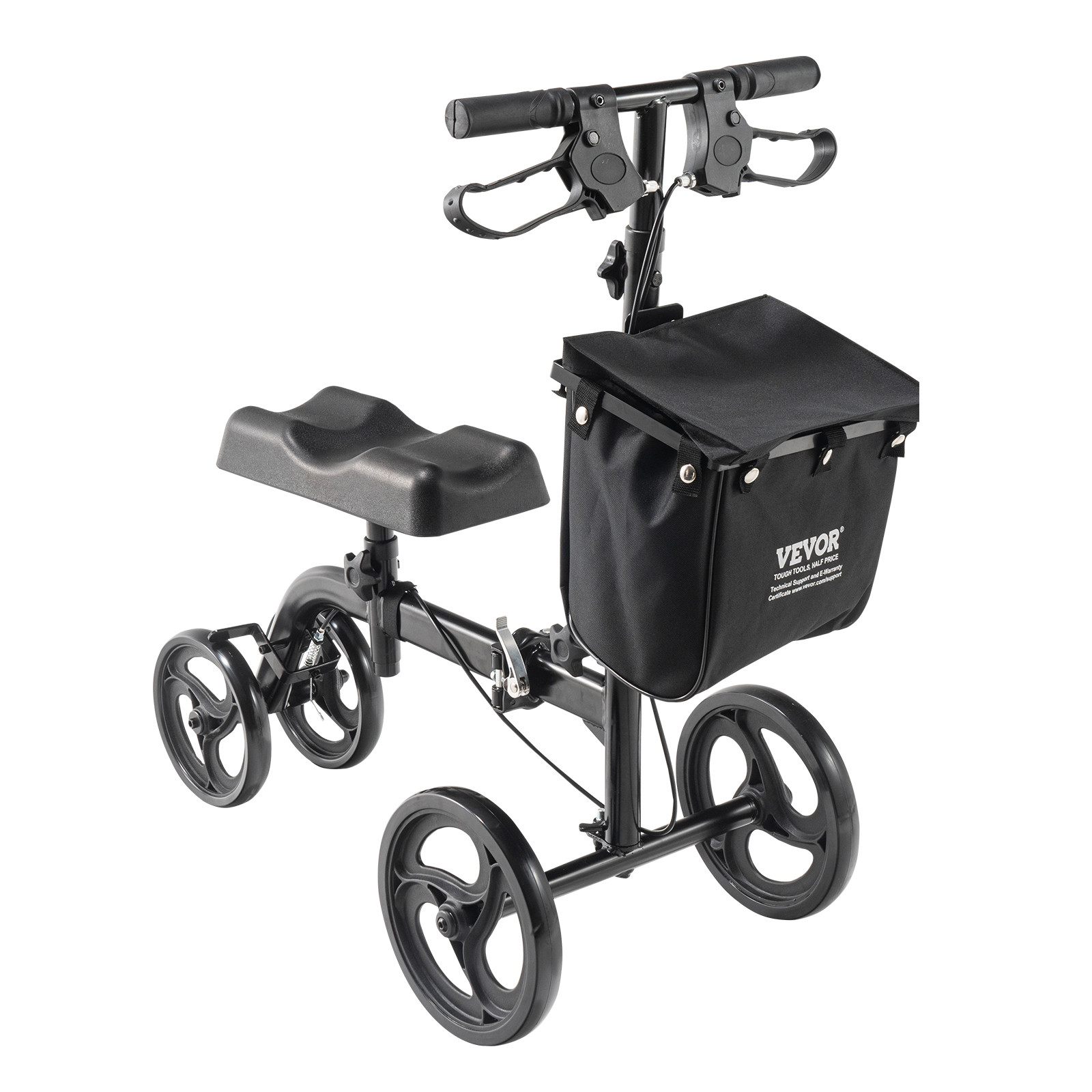 VEVOR Knee Scooter Carbon Steel Folding Knee Walker Recovery Scooter 300LB Loads