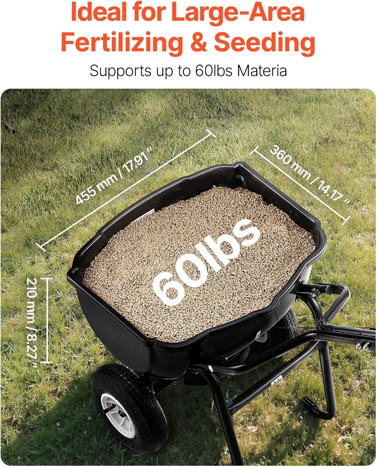 All-Terrain Walk Behind Fertilizer Spreader, 60lb Capacity, Compact Design