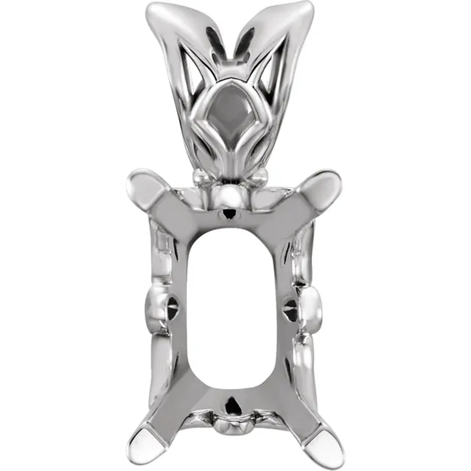 Pendant Setting Solitaire Solid Sterling Silver Emerald Cut Antique Scroll Style