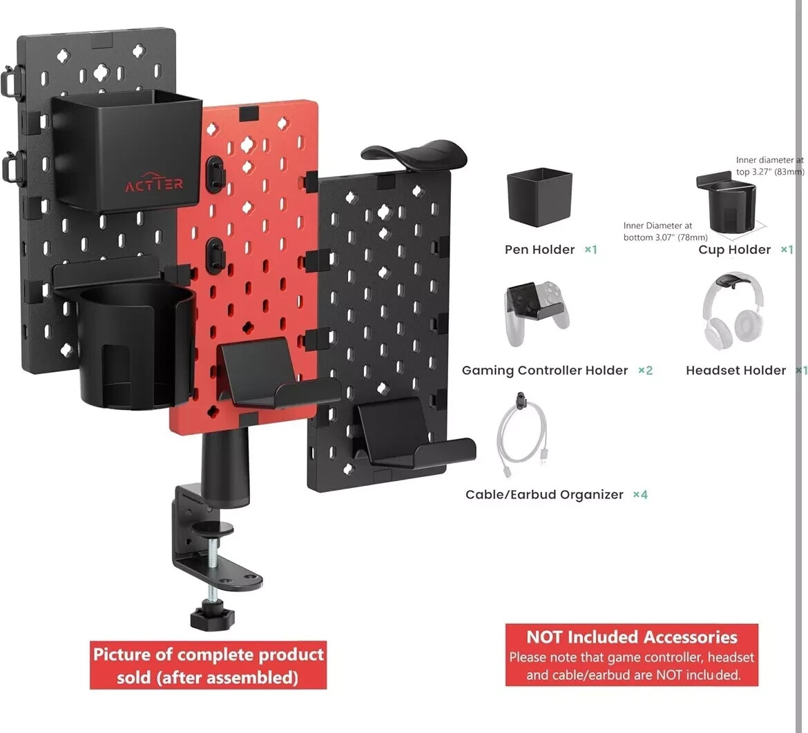 Actier Desk Mount Pegboard Desk Organizer, Clamp On, #E01-EK32625-1