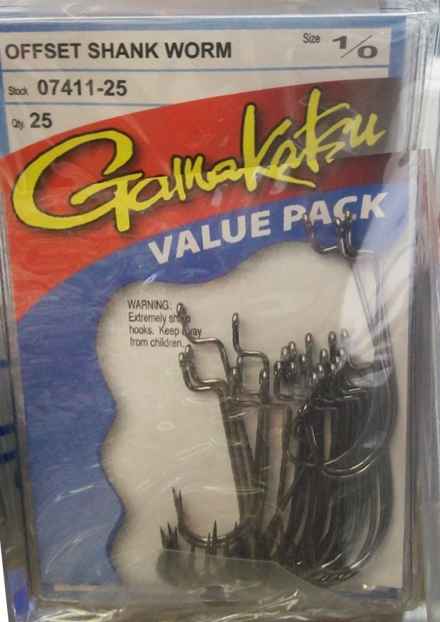 gamakatsu 1/0 offset shank worm hook value pack 07411-25