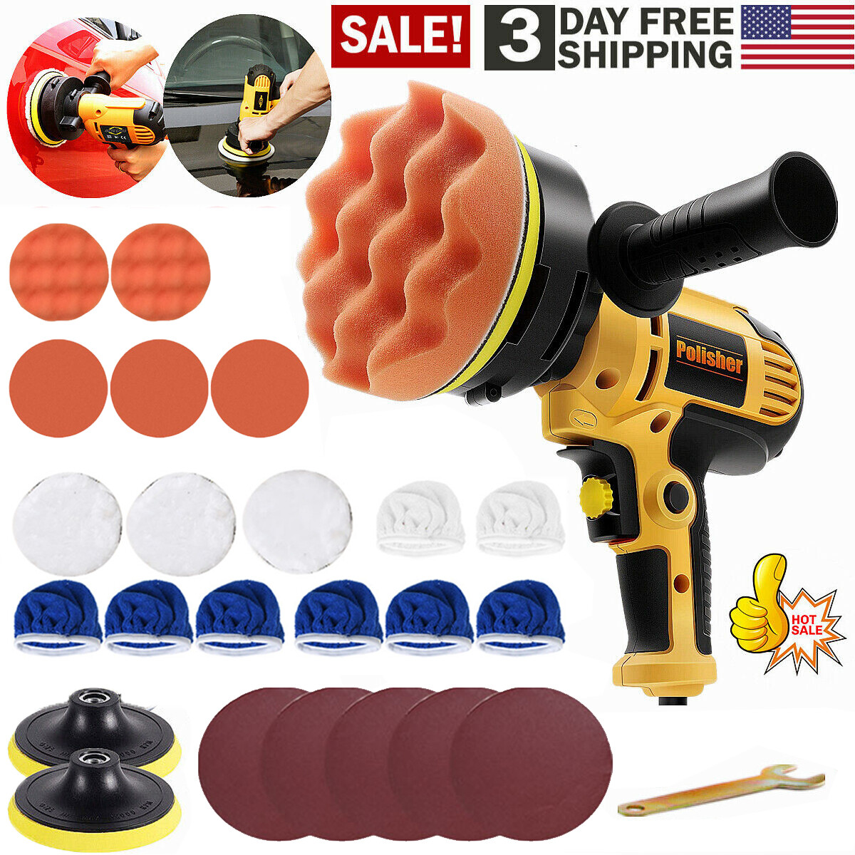 700W Car Electric Polisher Buffer Sander Polishing Machine Kit Waxing with 5"Pad