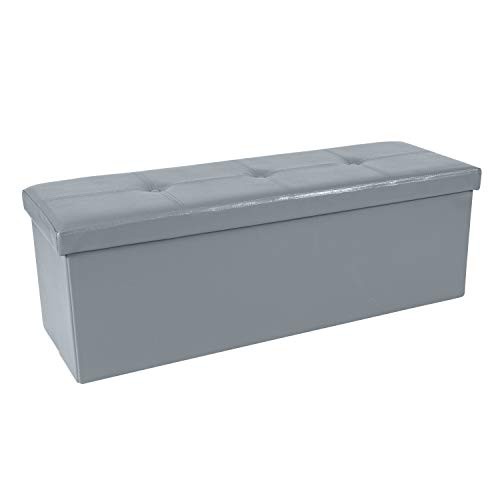 Faux Leather Folding Storage Ottoman | Triple | 15"D x 44"W x 15"H Grey