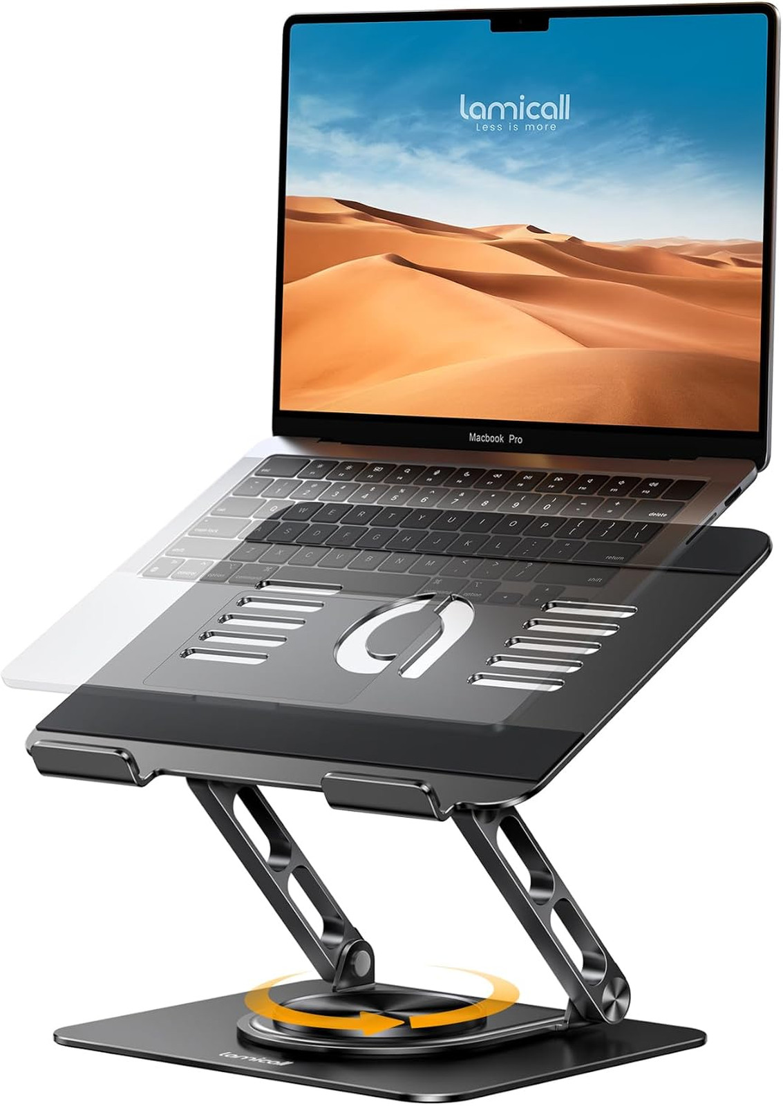 Adjustable Laptop Stand for Desk, Aluminum, 360 Degree Rotating Base, Ergonomic