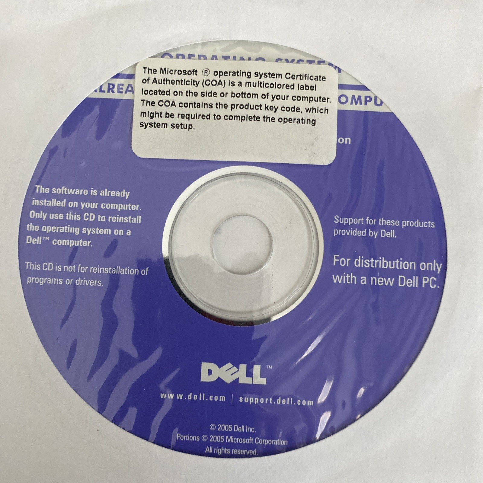 Dell Windows XP Home Edition With SP2 Service Pack 2 Reinstallation CD Only