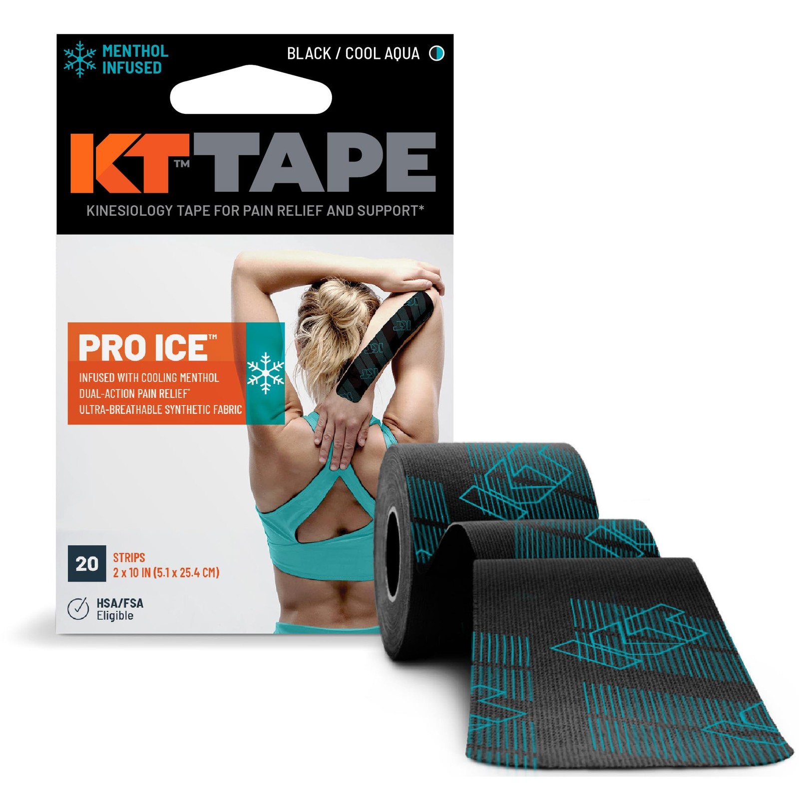 KT Tape, Pro Ice, Menthol Infused Kinesiology 20 Count, 10" Precut...