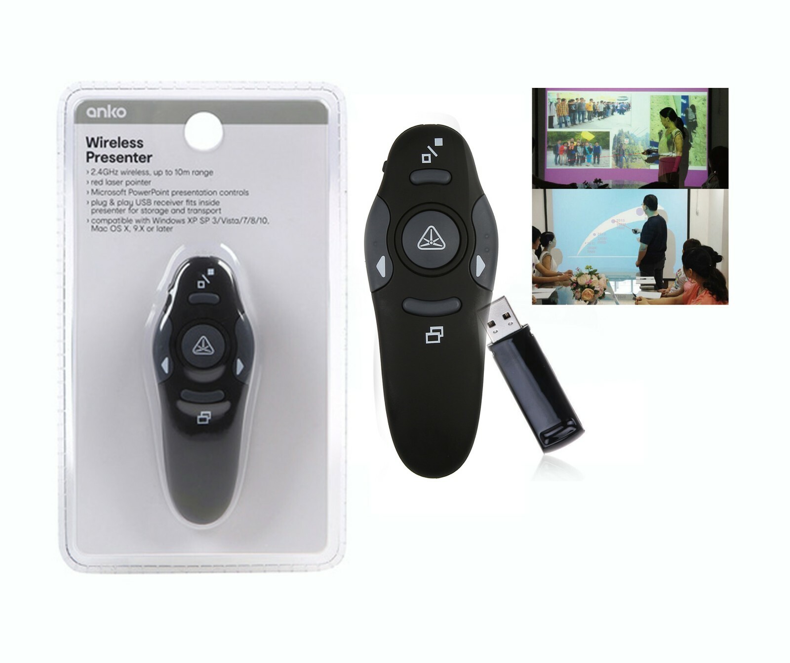 Wireless Presenter 2.5ghz 10m range red lazer pointer plug&play usb Receiver NEW