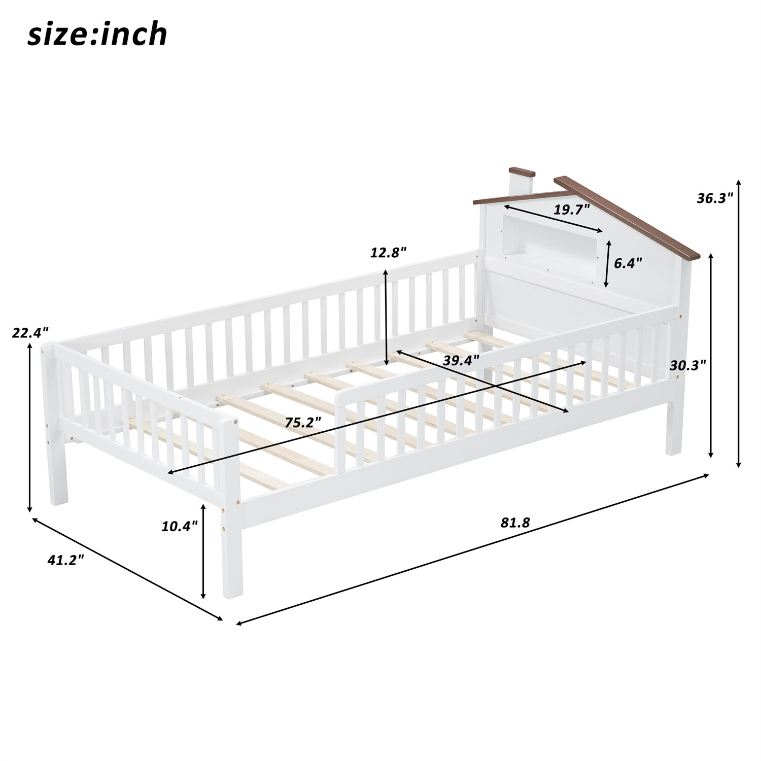 Twin/Full Size Bed Frame Wood Platform Bed with Storage Headboard White/Natural