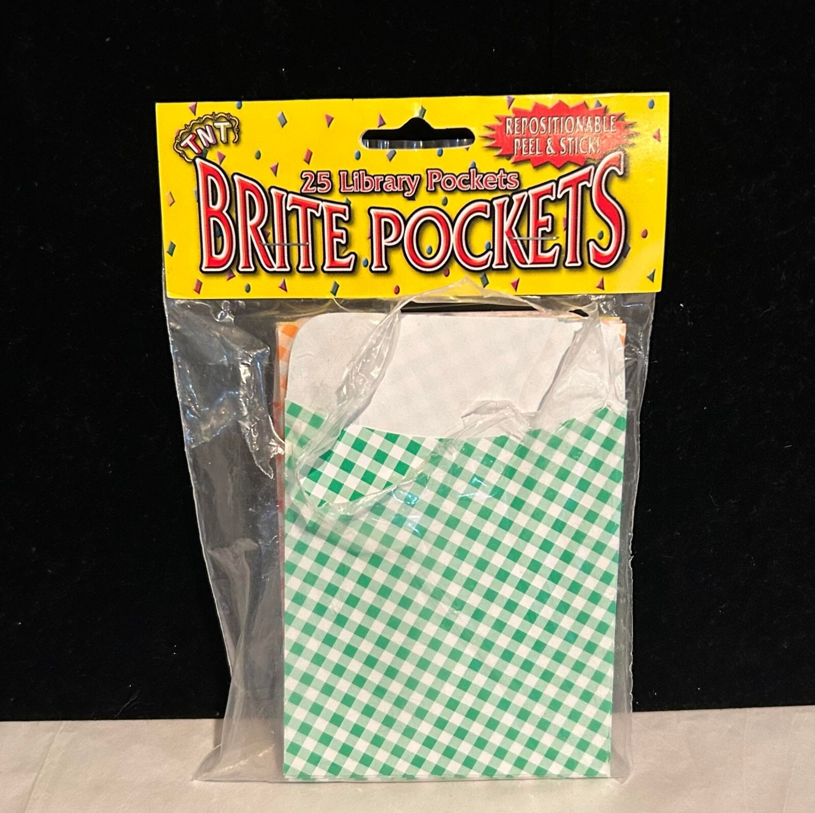 NEW NOS Vintage Top Notch Teacher BRITE POCKETS Library Pockets Gingham TNT