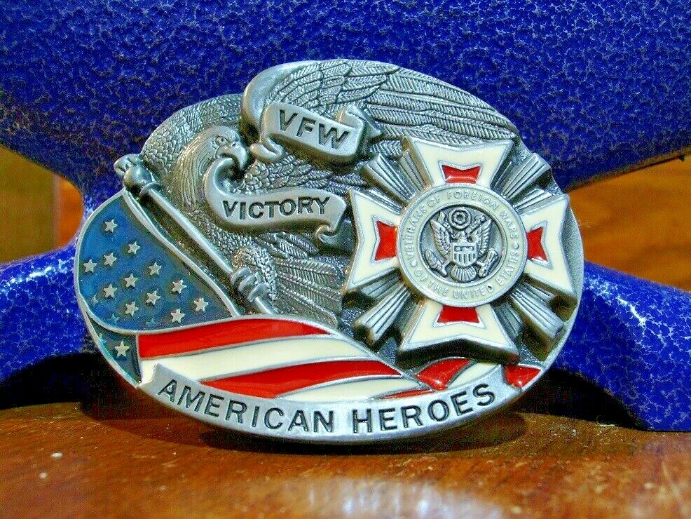 VFW belt buckle American Heroes Red white Blue and pewter Free Shipping in USA