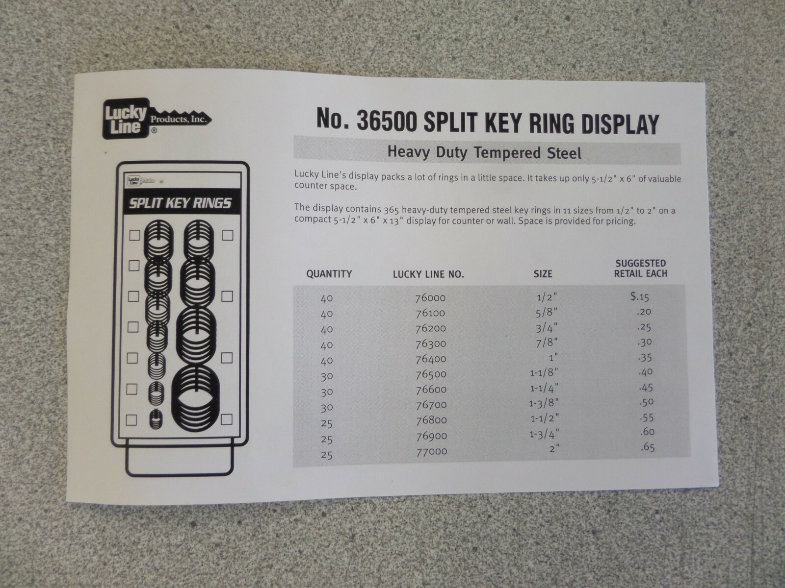 LUCKY LINE 36500 SPLIT KEY RING DISPLAY
