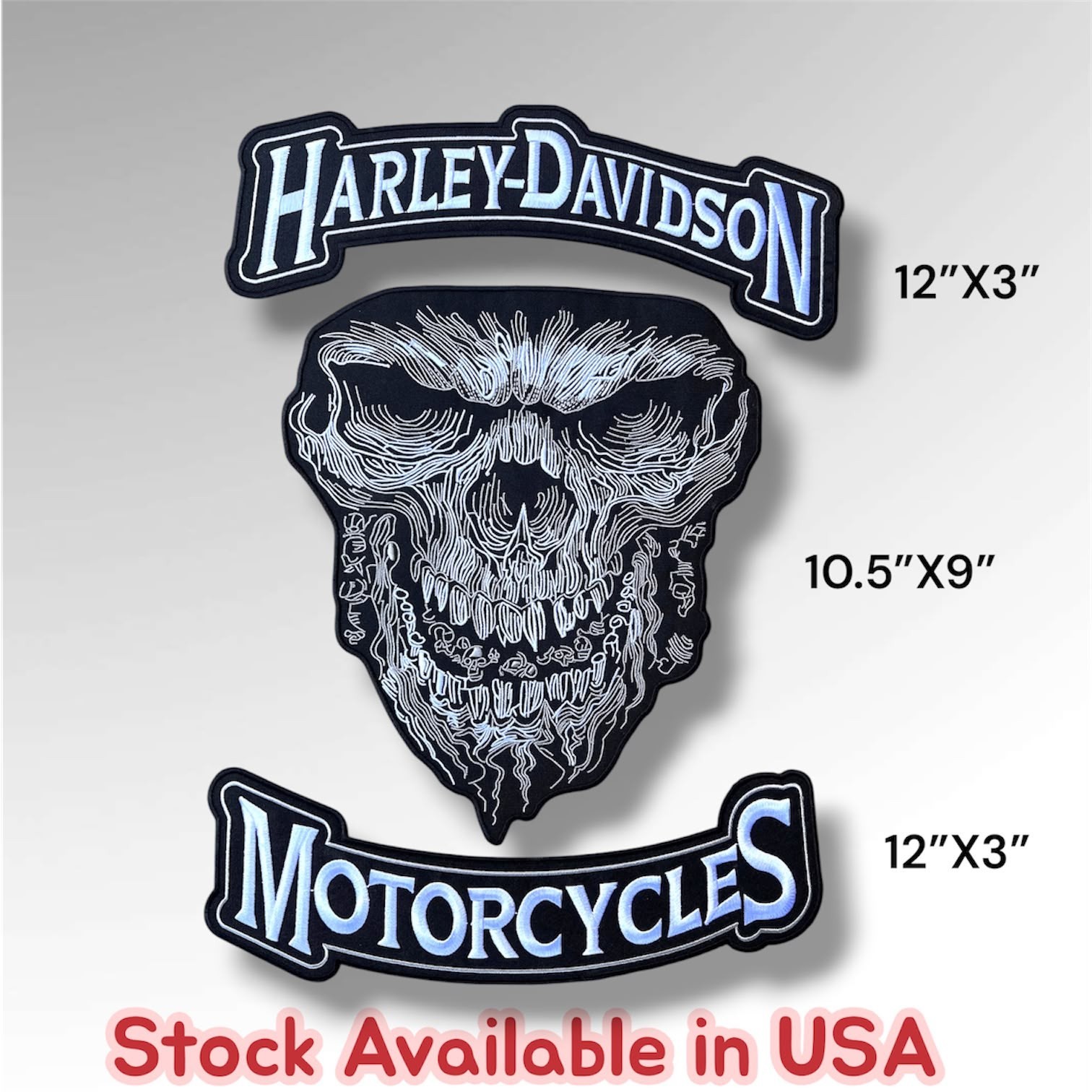 Motorcycle Skull Jacket Vest back Embroiderd Set Iron On Patches